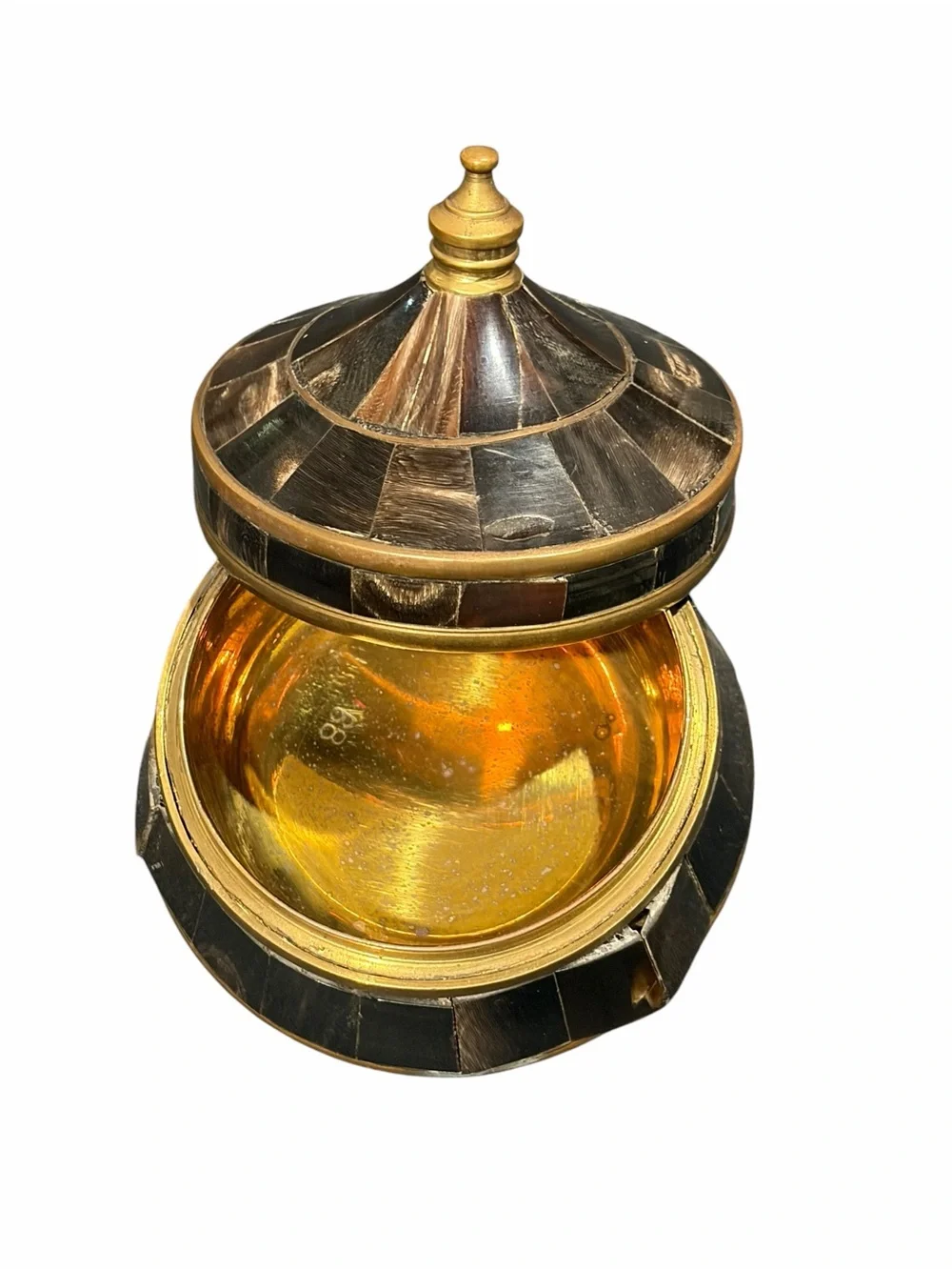 Vintage Brass & Horn Lidded Trinket Box Jewelry Box Decorative Keepsake